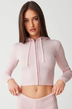 Tops^Frankies Bikinis Aimee Ribbed Cloud Knit Hoodie Rose Quartz