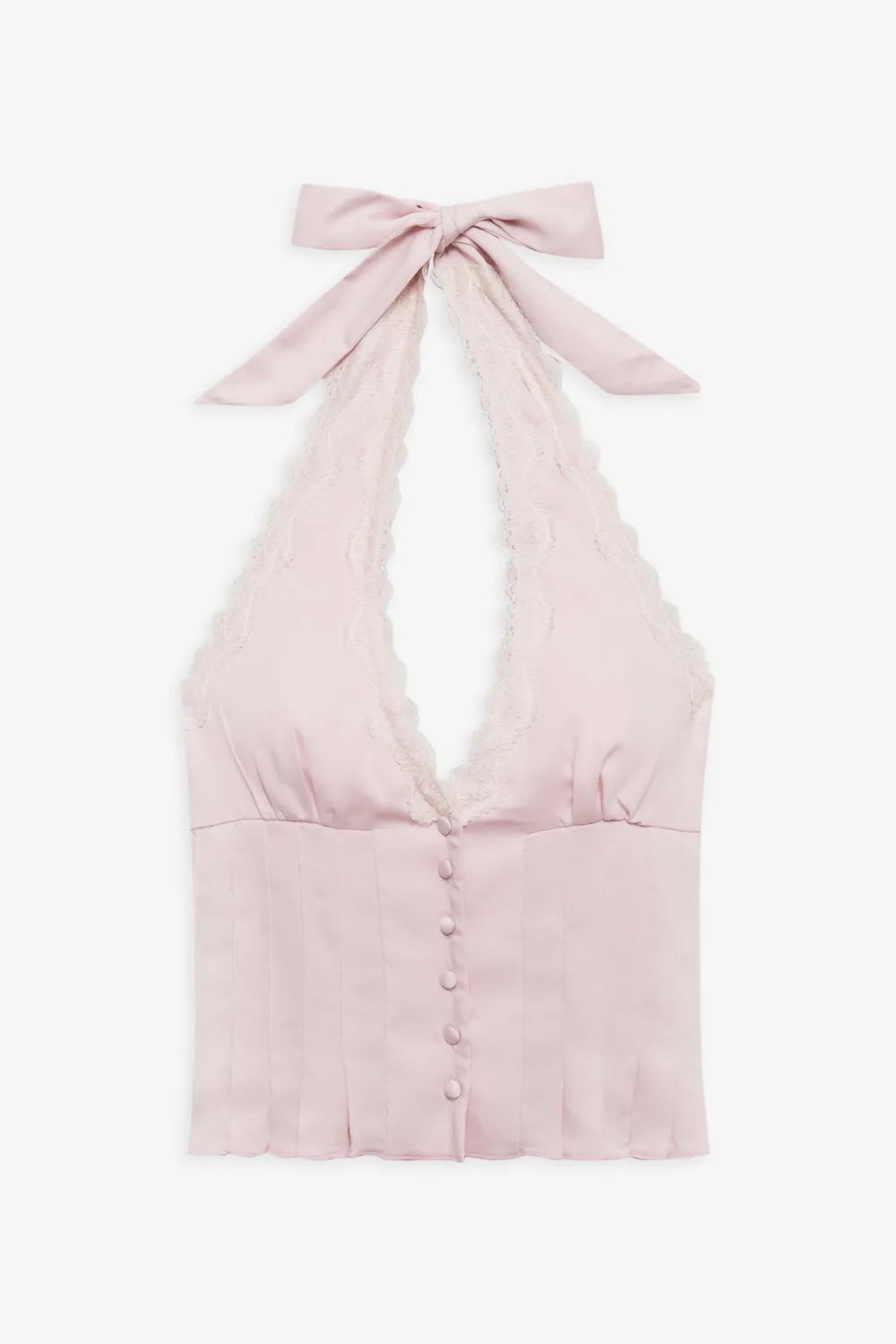 Tops|Matching Sets^Frankies Bikinis Angeline Satin Halter Top Pink Porcelain
