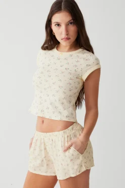 Tops^Frankies Bikinis Archie Floral Cotton Tee Buttercup Bouquet