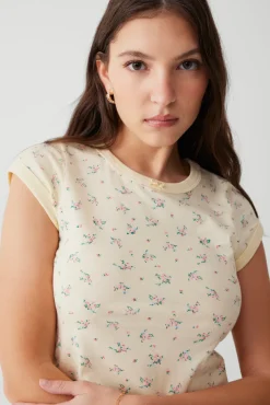 Tops^Frankies Bikinis Archie Floral Cotton Tee Buttercup Bouquet