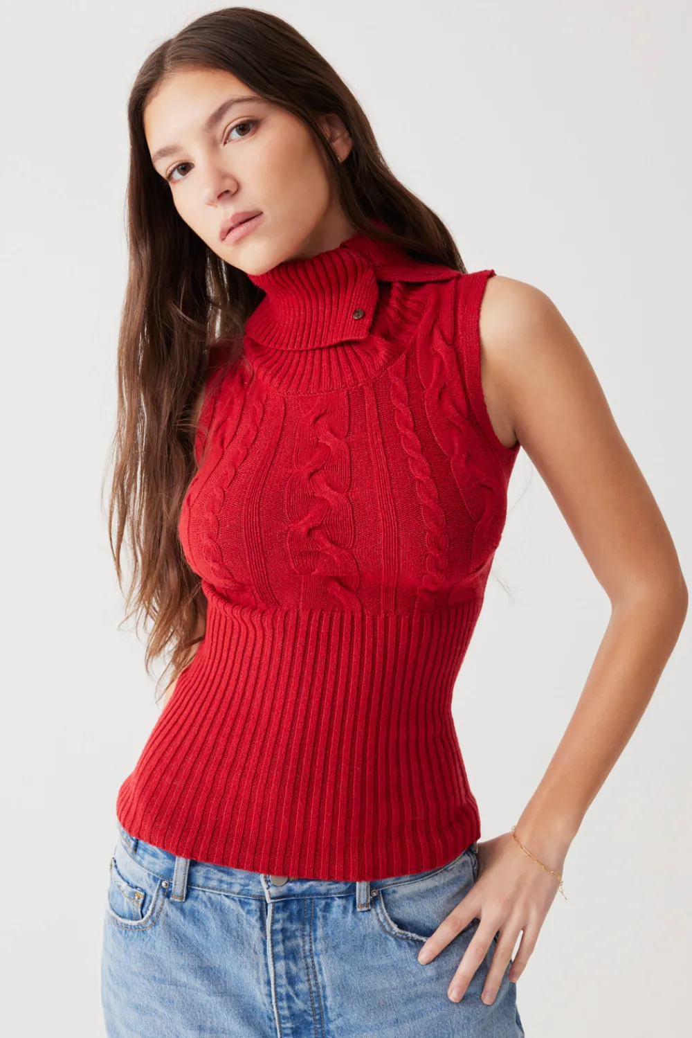 Tops^Frankies Bikinis Axel Cable Cloud Knit Sleeveless Sweater Red Velvet