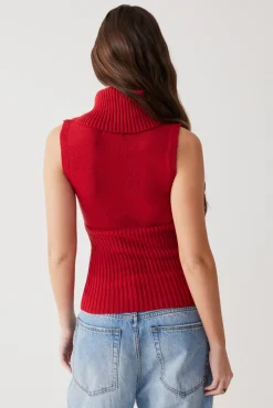 Tops^Frankies Bikinis Axel Cable Cloud Knit Sleeveless Sweater Red Velvet