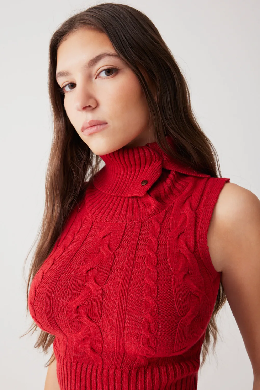 Tops^Frankies Bikinis Axel Cable Cloud Knit Sleeveless Sweater Red Velvet