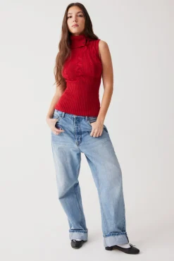 Tops^Frankies Bikinis Axel Cable Cloud Knit Sleeveless Sweater Red Velvet