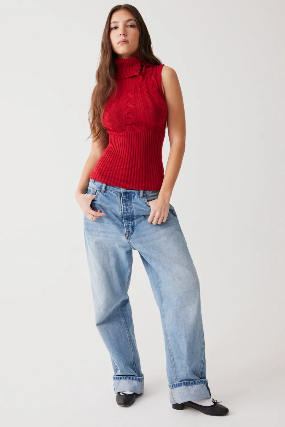 Tops^Frankies Bikinis Axel Cable Cloud Knit Sleeveless Sweater Red Velvet