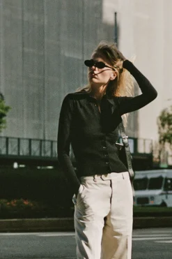Tops|Cloud Knits^Frankies Bikinis Brooks Button Up Sweater Black