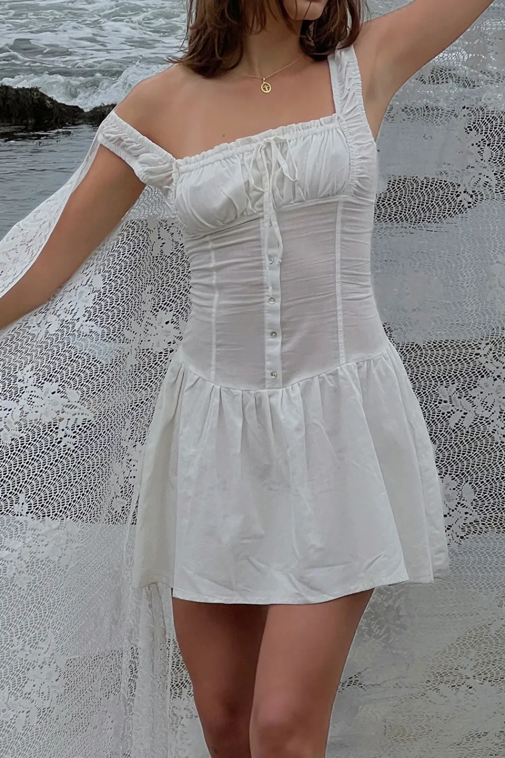 Dresses^Frankies Bikinis Christa Ruffle Mini Dress Sunrose