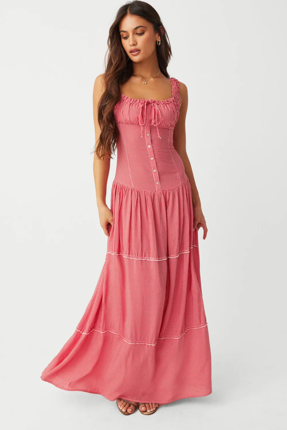 Dresses^Frankies Bikinis Christabelle Ruffle Maxi Dress Ladybug Gingham