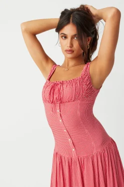 Dresses^Frankies Bikinis Christabelle Ruffle Maxi Dress Ladybug Gingham