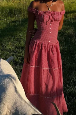 Dresses^Frankies Bikinis Christabelle Ruffle Maxi Dress Ladybug Gingham