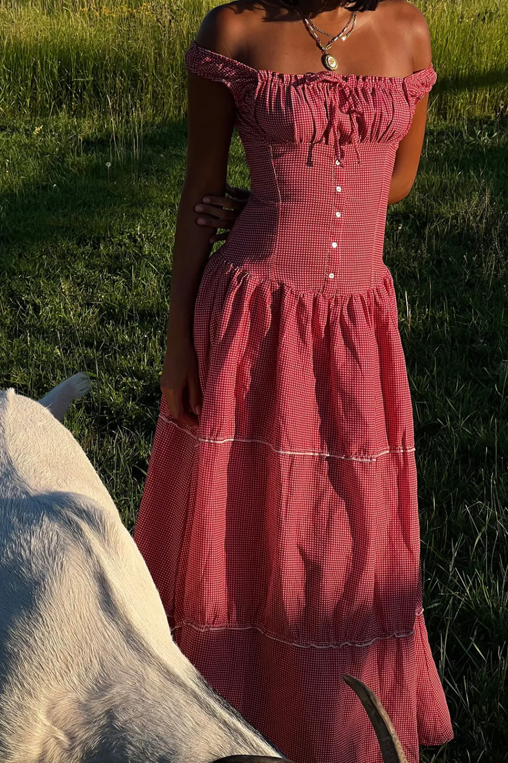 Dresses^Frankies Bikinis Christabelle Ruffle Maxi Dress Ladybug Gingham