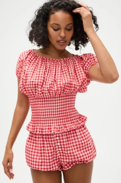 Tops^Frankies Bikinis Cider Gingham Blouse Cherry Gingham
