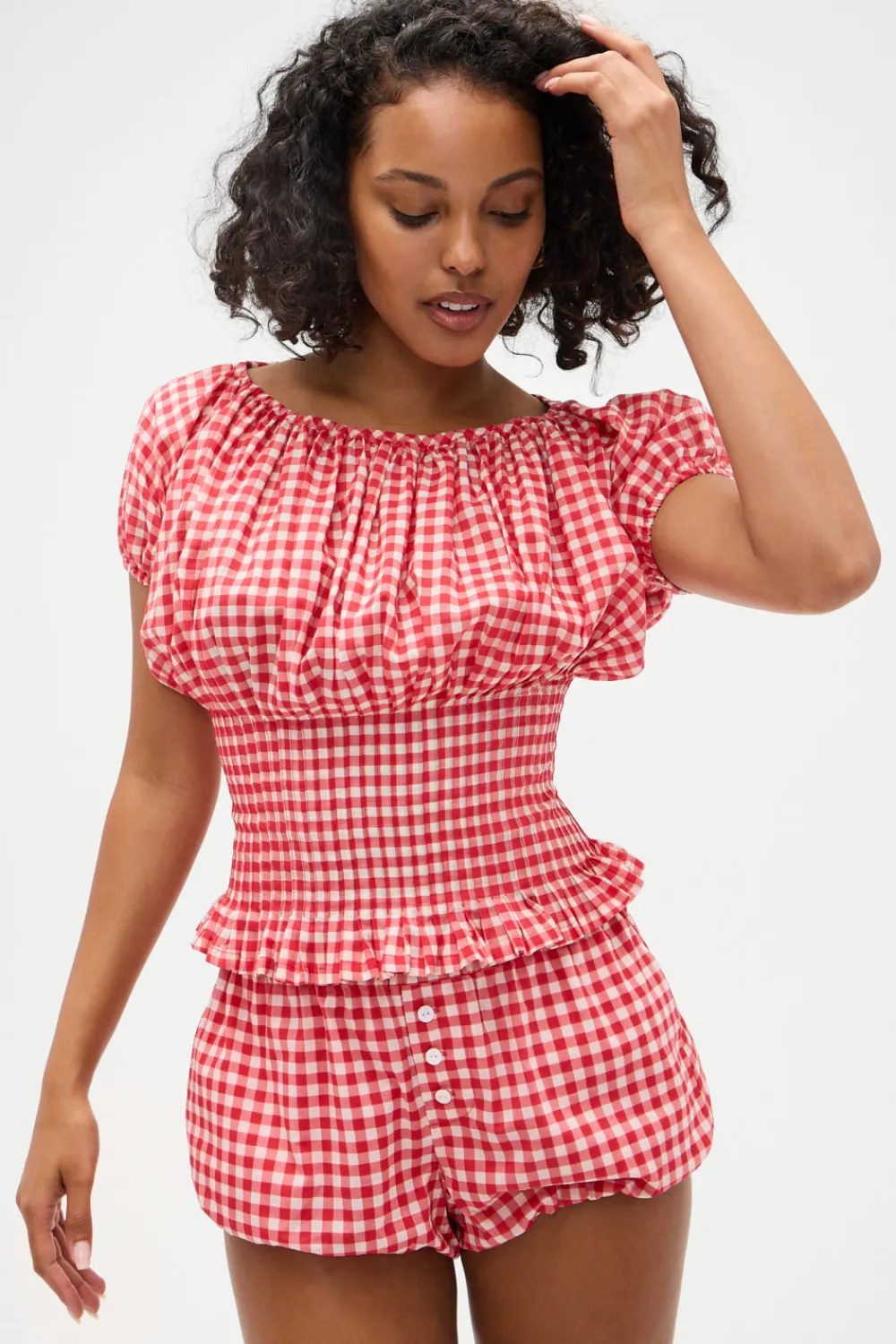 Tops^Frankies Bikinis Cider Gingham Blouse Cherry Gingham