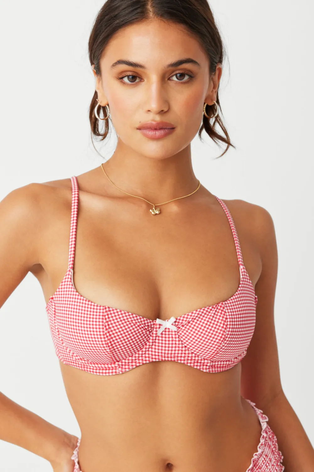 Tops|Bikinis^Frankies Bikinis Cola Underwire Balconette Bikini Top Ladybug Gingham