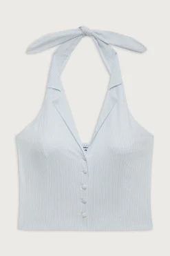 Tops|Matching Sets^Frankies Bikinis Cottage Striped Halter Top Saltwater Stripe