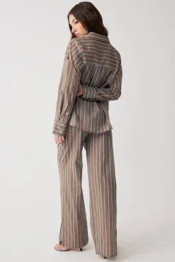 Bottoms^Frankies Bikinis Daisy Striped Low Rise Pant Ocean Stone