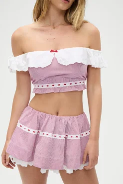 Tops|Matching Sets^Frankies Bikinis Darling Striped Cropped Shirt Peppermint