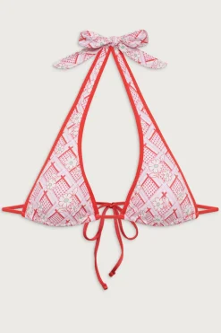 Tops|Bikinis^Frankies Bikinis Diana Halter Floral Bikini Top Red Rover