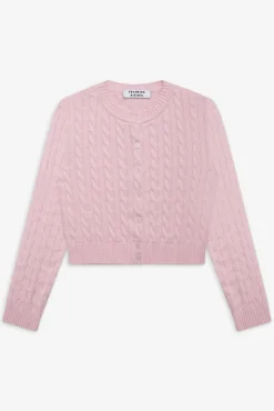 Tops|Cloud Knits^Frankies Bikinis Dudley Cable Knit Cardigan Cozy Pink