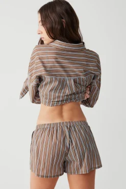 Bottoms^Frankies Bikinis Farmhouse Striped Mini Short Ocean Stone