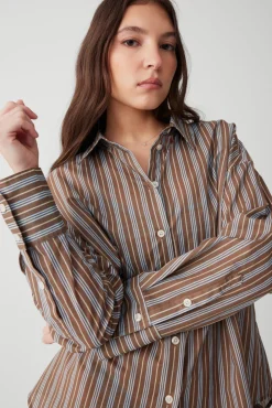 Tops^Frankies Bikinis Griffin Striped Button Up Shirt Ocean Stone
