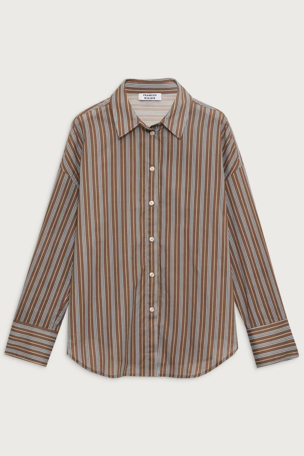 Tops^Frankies Bikinis Griffin Striped Button Up Shirt Ocean Stone