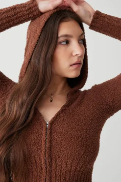 Tops^Frankies Bikinis Harlowe Fuzzy Zip Up Hoodie Chocolate Lily