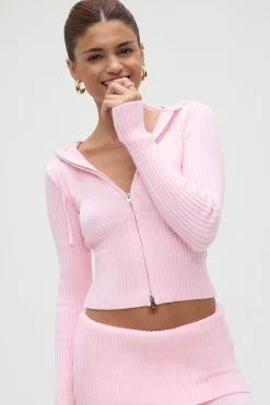 Tops|Matching Sets^Frankies Bikinis Heritage Zip Up Hoodie Cozy Pink