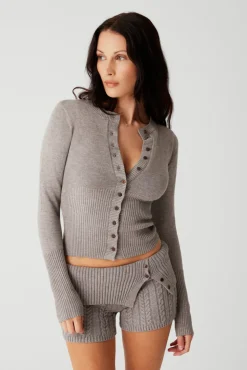 Tops^Frankies Bikinis Lenon Cloud Knit Button Up Cardigan Dark Pearl