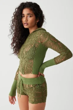 Tops^Frankies Bikinis Lyla Crochet Zip Up Hoodie Sea Moss