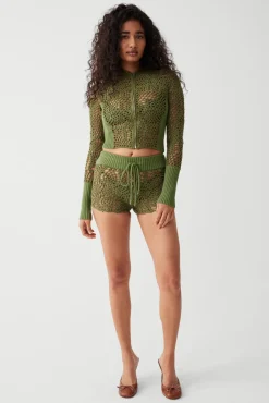 Tops^Frankies Bikinis Lyla Crochet Zip Up Hoodie Sea Moss