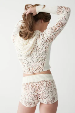 Tops|Matching Sets^Frankies Bikinis Lyla Crochet Zip Up Hoodie White