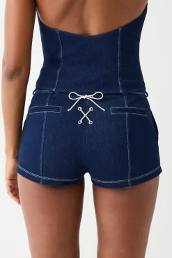 Bottoms^Frankies Bikinis Mary Denim Mini Short Blue Denim