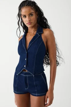 Bottoms^Frankies Bikinis Mary Denim Mini Short Blue Denim