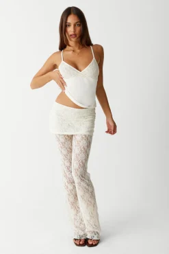 Bottoms^Frankies Bikinis Mason Lace Flare Pant Porcelain