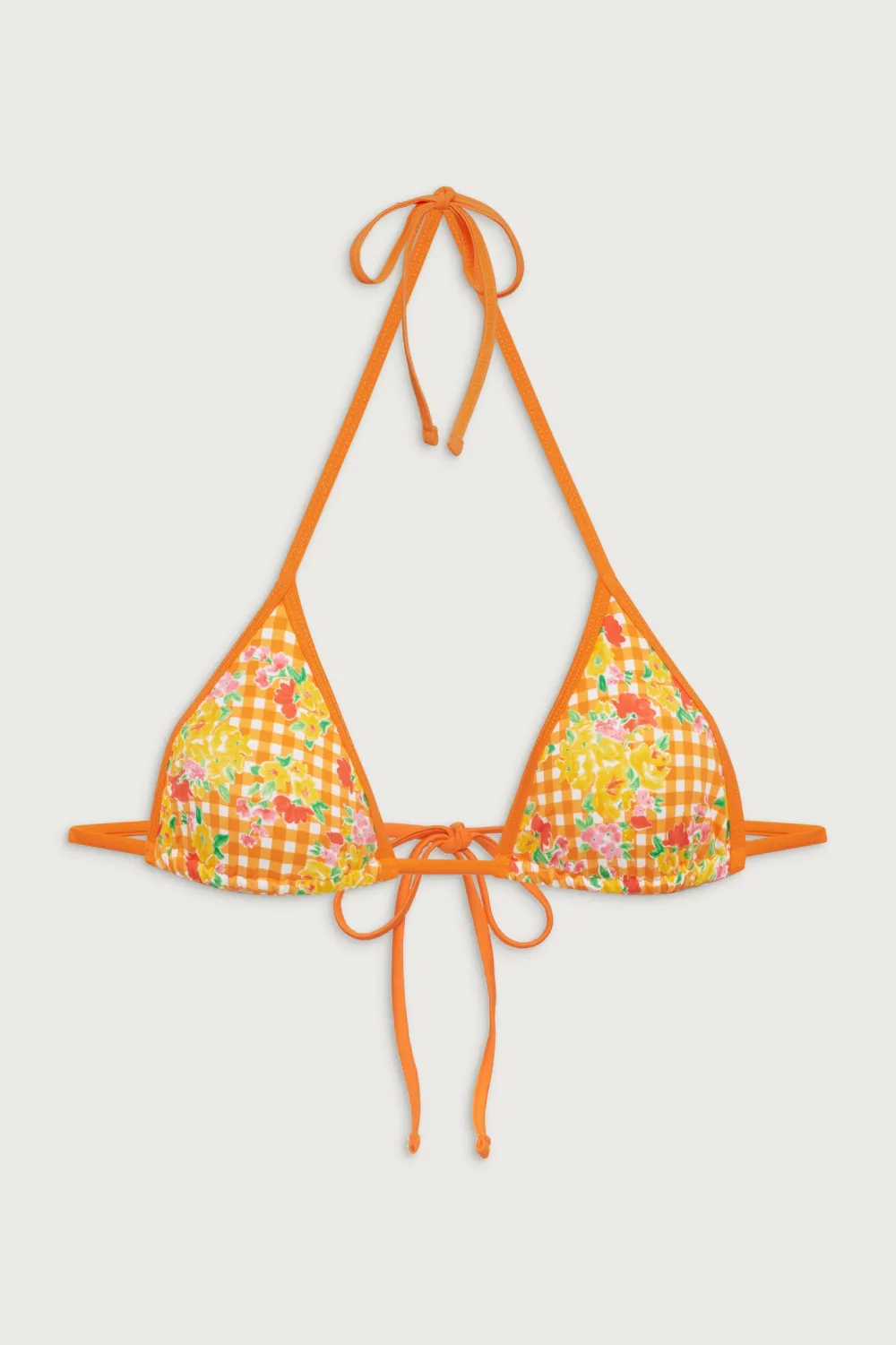 Tops|Bikinis^Frankies Bikinis Nick Floral Triangle Bikini Top Marigold Gingham