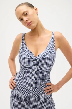 Tops|Matching Sets^Frankies Bikinis Parlour Gingham Blouse Seaside Gingham