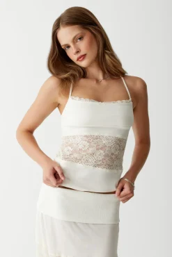 Tops^Frankies Bikinis Peach Lace Camisole Porcelain