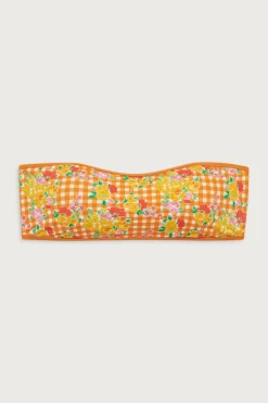 Tops|Bikinis^Frankies Bikinis Rosabella Floral Bandeau Bikini Top Marigold Gingham