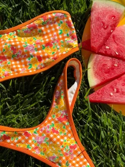 Tops|Bikinis^Frankies Bikinis Rosabella Floral Bandeau Bikini Top Marigold Gingham