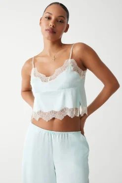 Tops^Frankies Bikinis Snuggle Satin Camisole Pistachio