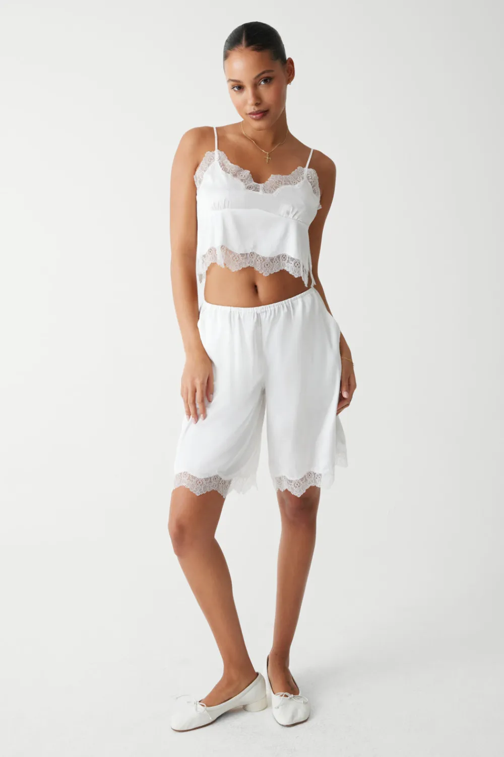 Tops^Frankies Bikinis Snuggle Satin Camisole White