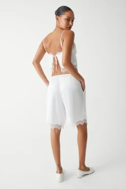 Bottoms^Frankies Bikinis Snuggle Satin Capri Short White