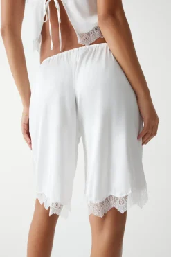 Bottoms^Frankies Bikinis Snuggle Satin Capri Short White
