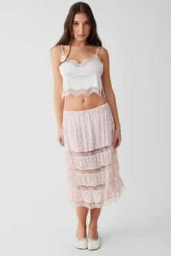Bottoms^Frankies Bikinis Solstice Floral Midi Skirt Baby Bouquet Pink