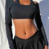 Active^Frankies Bikinis Speedy Long Sleeve Crop Top Black