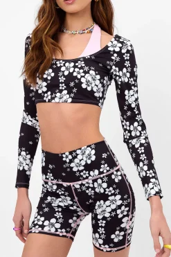 Active^Frankies Bikinis Speedy Long Sleeve Floral Crop Top Plush Plumeria