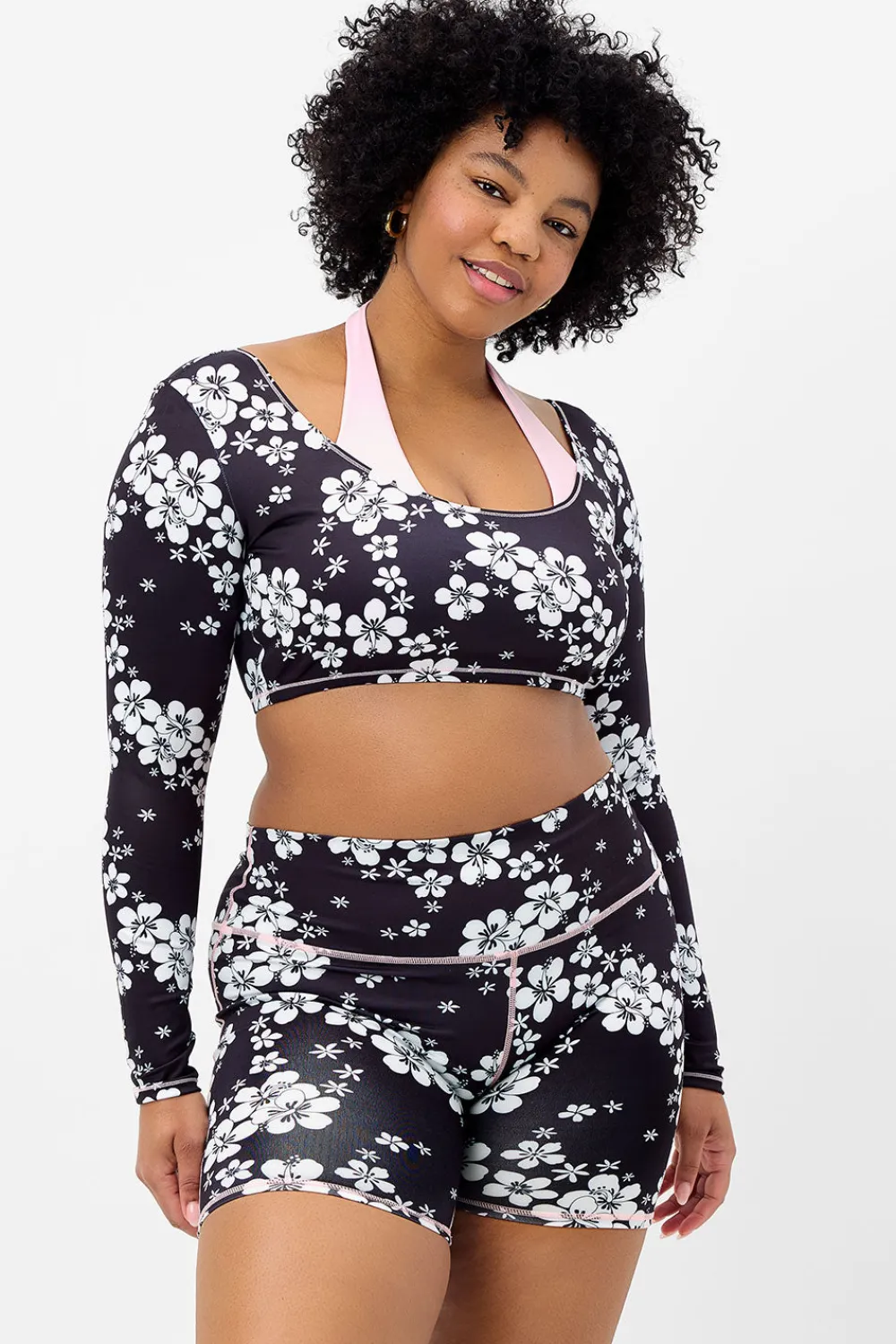 Active^Frankies Bikinis Speedy Long Sleeve Floral Crop Top Plush Plumeria