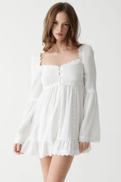 Dresses^Frankies Bikinis Sunflower Floral Embroidered Mini Dress White