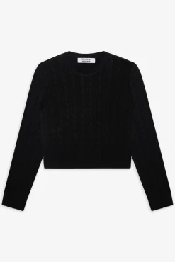Tops|Cloud Knits^Frankies Bikinis Varsity Cable Knit Sweater Black